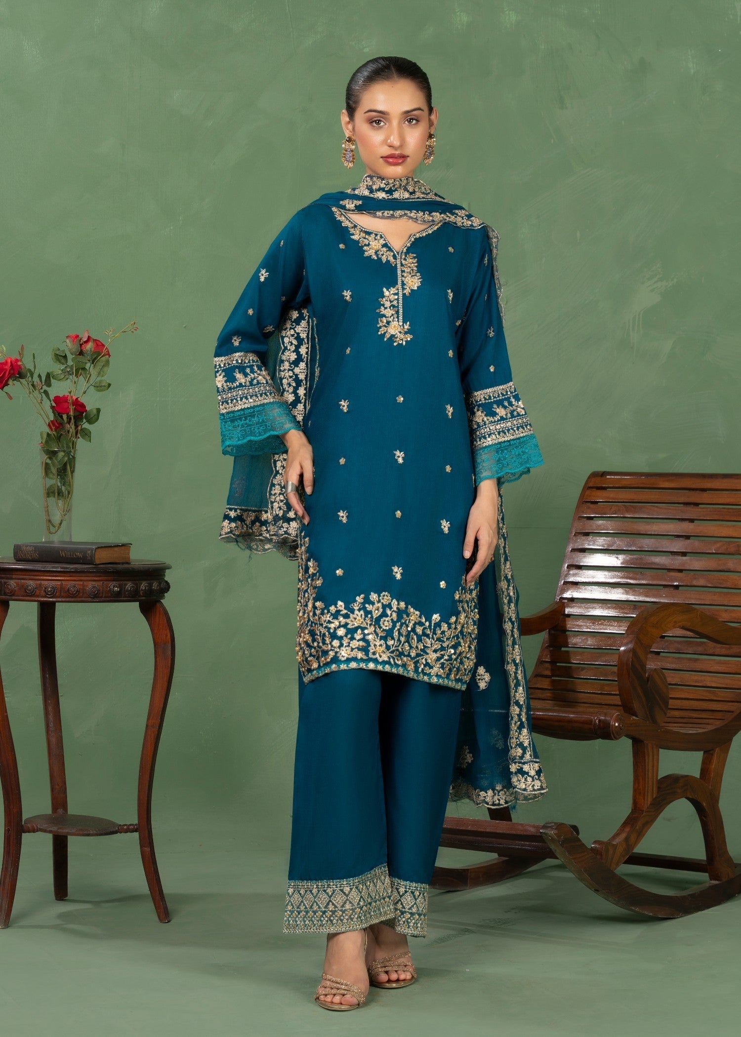 Four Season Boutique JASHAN RAOSILK TEAL Women 3pcs