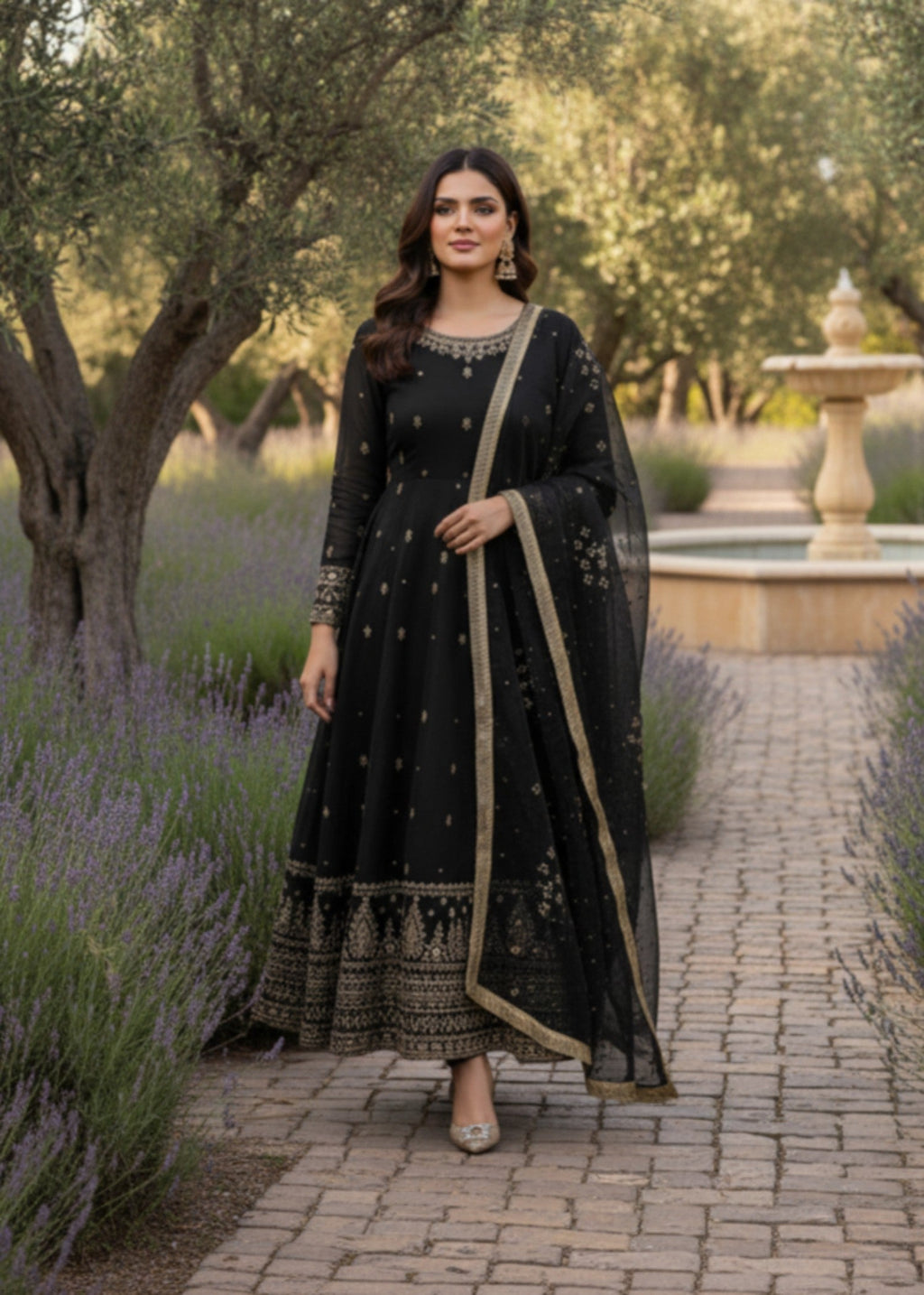 Pehnawa By Bin Akram’s Black Bloom | Kattan Silk Maxi Women 3pcs
