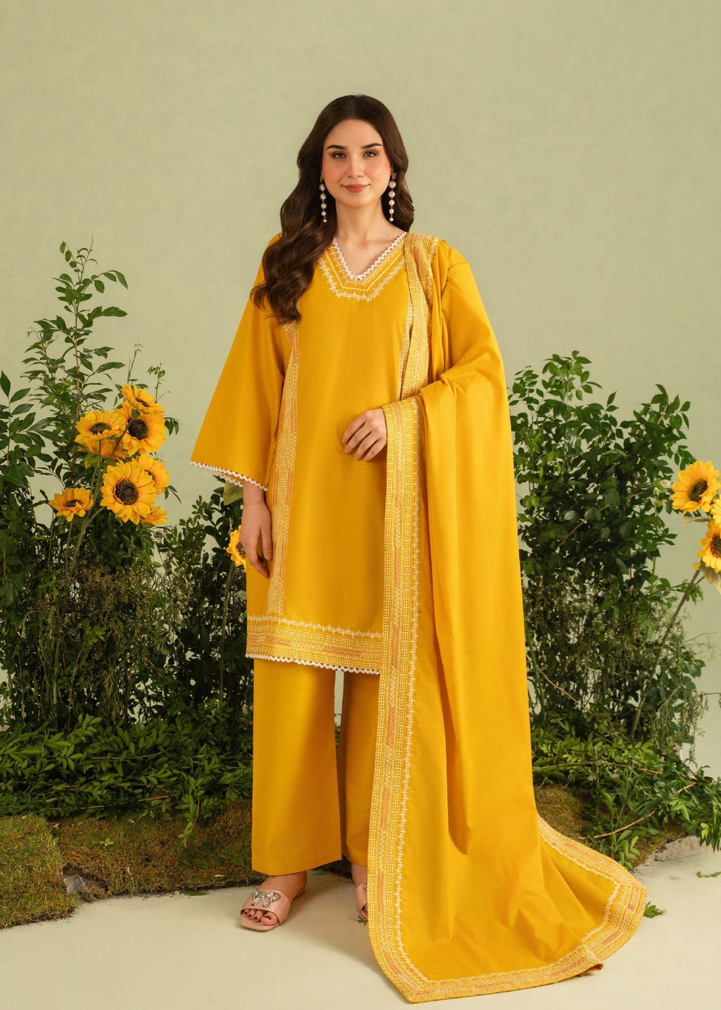 Chaudhary Arts Lime Embroidered Women 3pcs