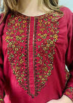 Sajfi Closet Biya Maroon Stitched Suit for Women Women 2pcs