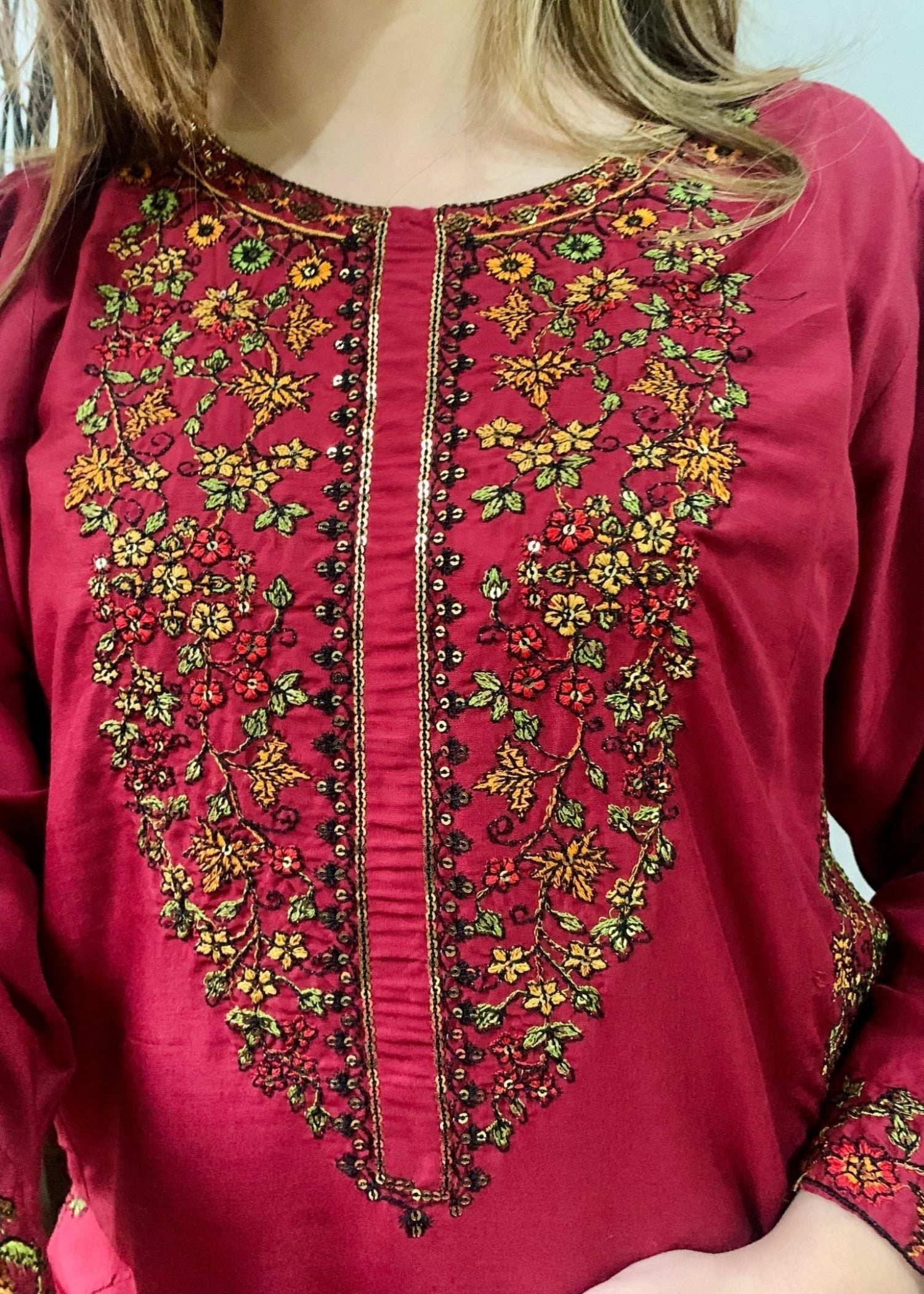 Sajfi Closet Biya Maroon Stitched Suit for Women Women 2pcs