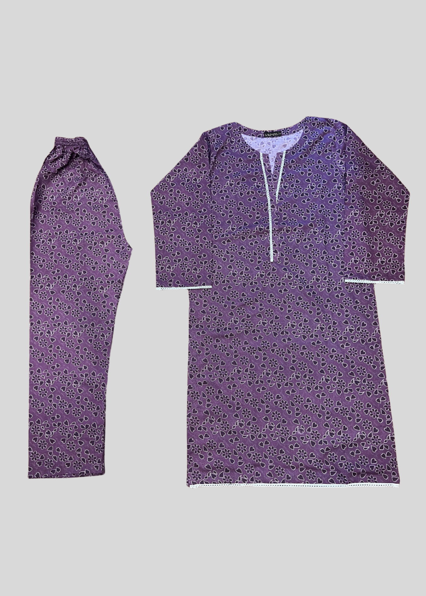 Salimas Purple Floral Lawn Cotton Suit for Ladies Women 2pcs