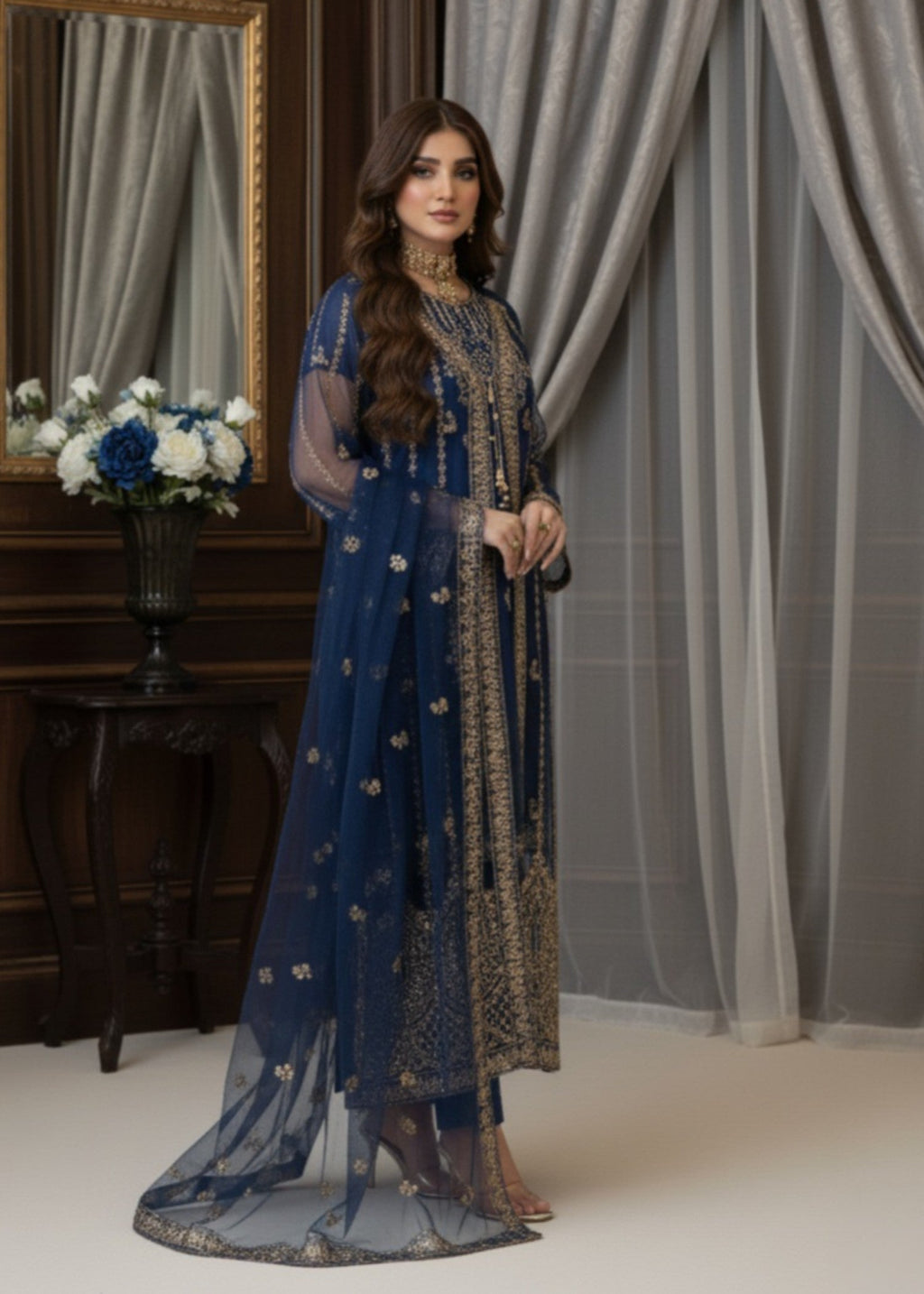 Pehnawa By Bin Akram’s Blue Elegance | Net Maxi Women 4pcs