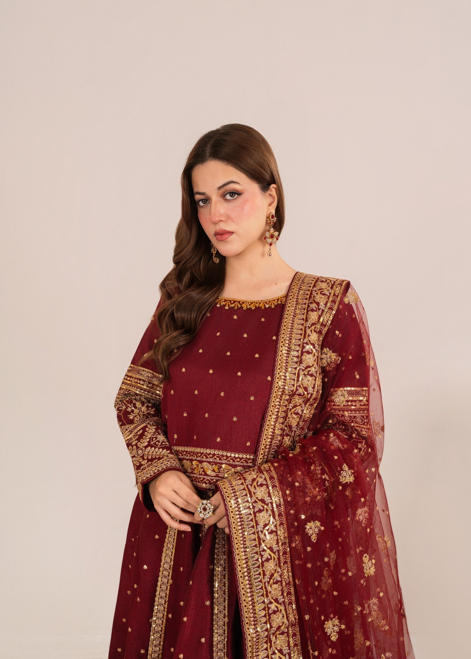 Qasim Anwer By Chandni Bridals SHABNAM (MAROON) Women 3pcs