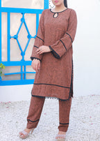 Green Stitched suit Co Ord Set printed brown color Women 2pcs