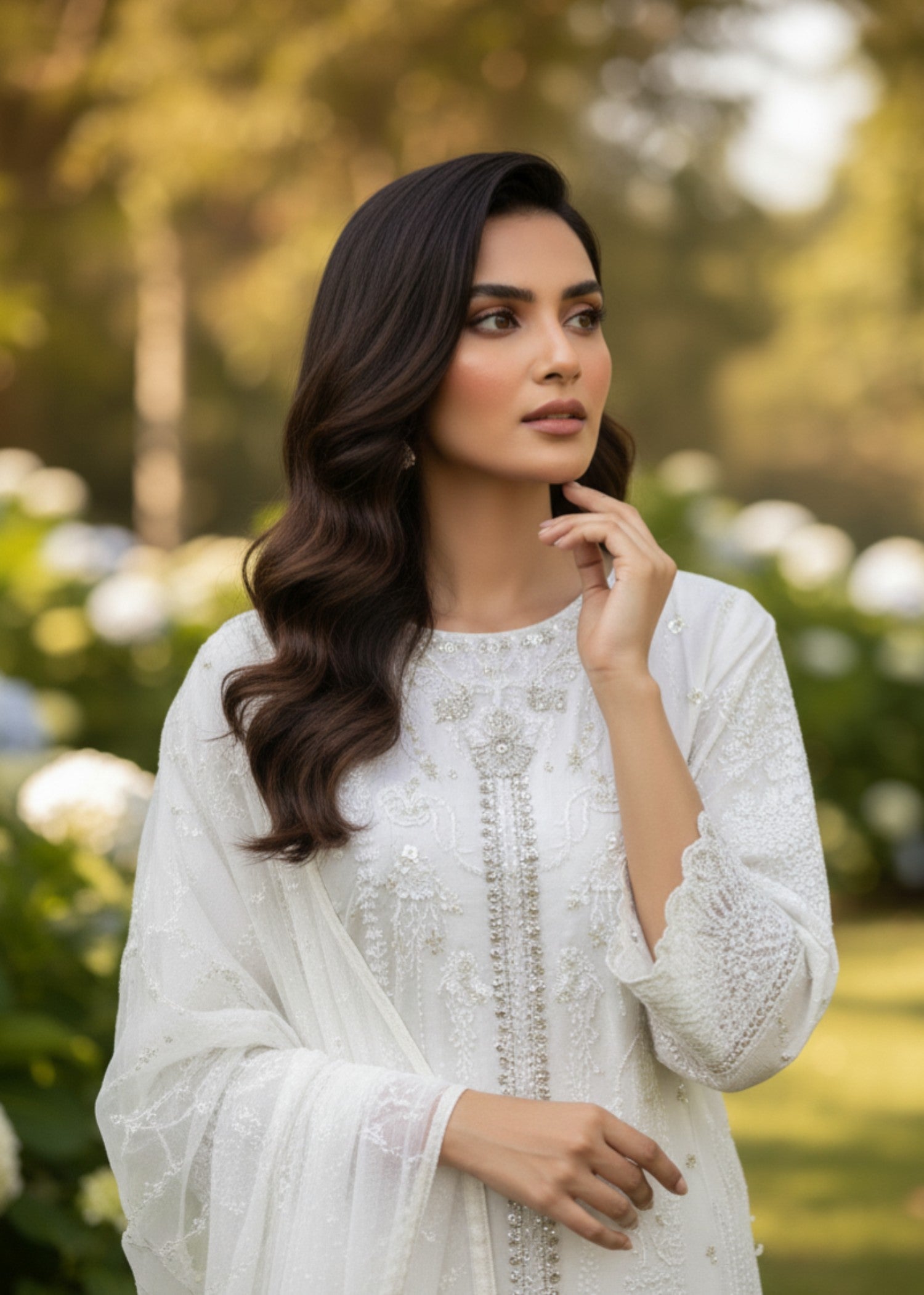 MMG Garments ZEENAT| ORGANZA NET EMBROIDERED KURTA SET WHITE MMG 1079 Women 3pcs