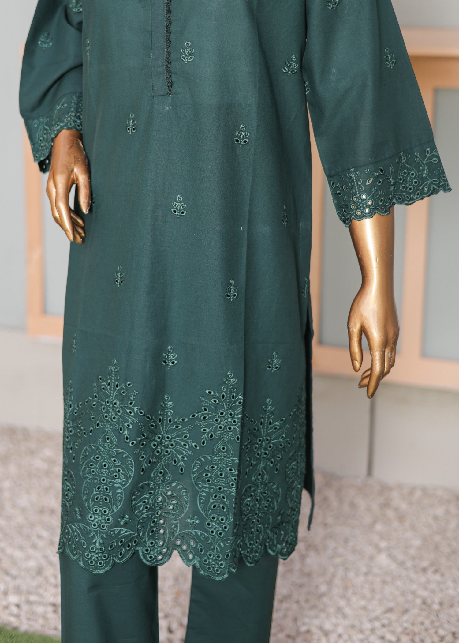 Suntex Fabrics CO ORDS Green Chikan Kari Women 2pcs