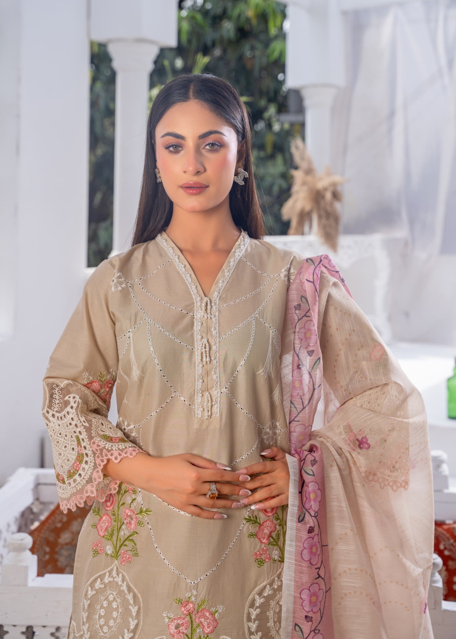 Sajfi Closet Luxury Cotton Stitched for Women | Beige Women 3pcs