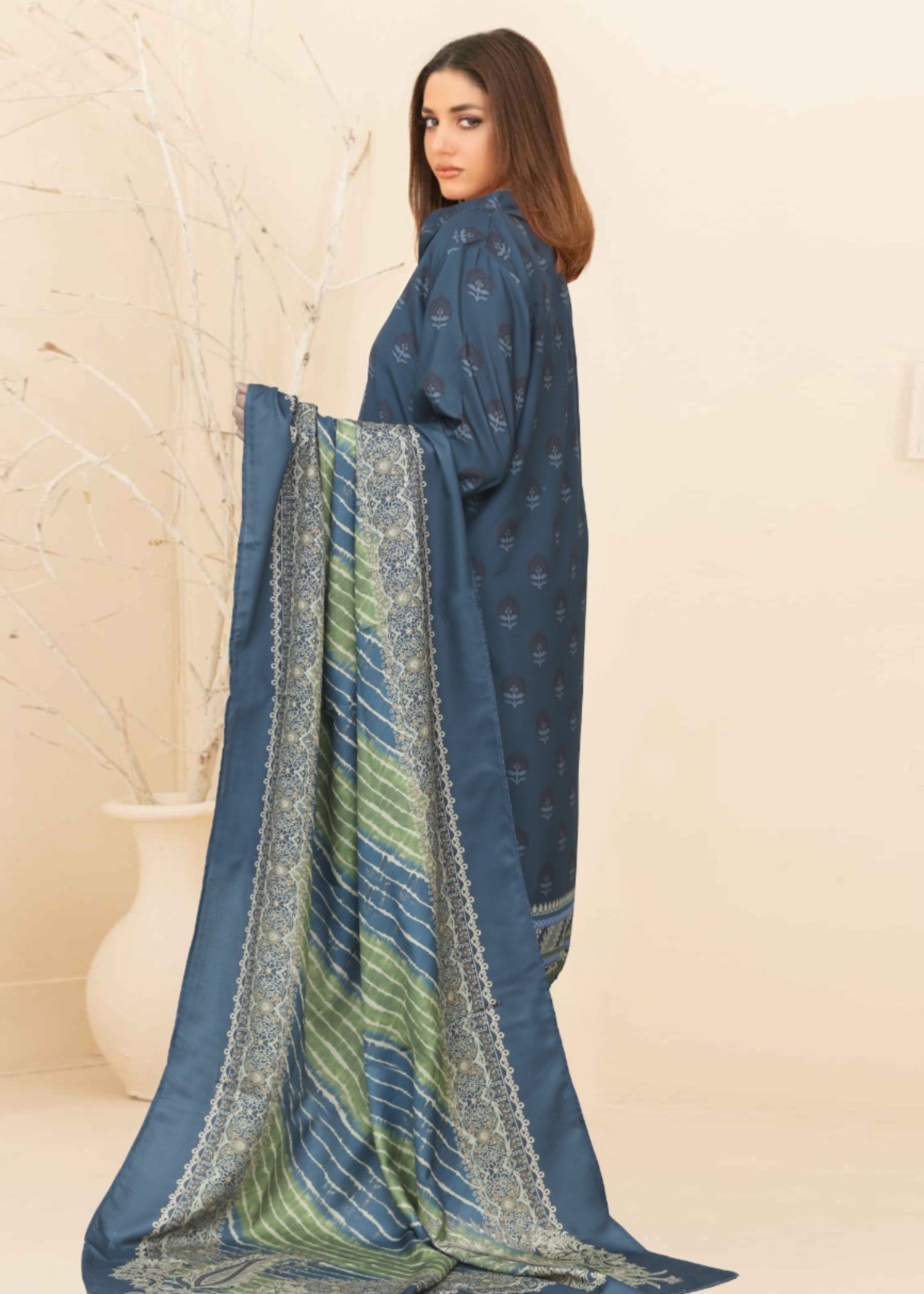 Meherma Ethnic Twilight Blue Printed Winter Suit Women 3pcs