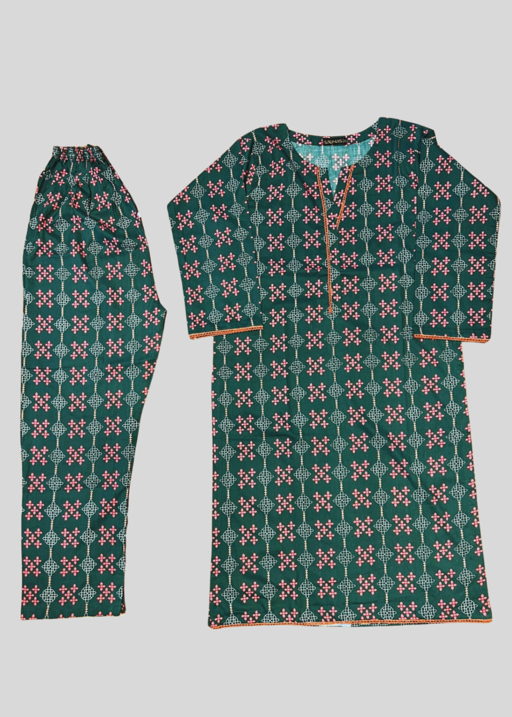 Salimas Green Geometric Floral Lawn Cotton Suit for Ladies Women 2pcs