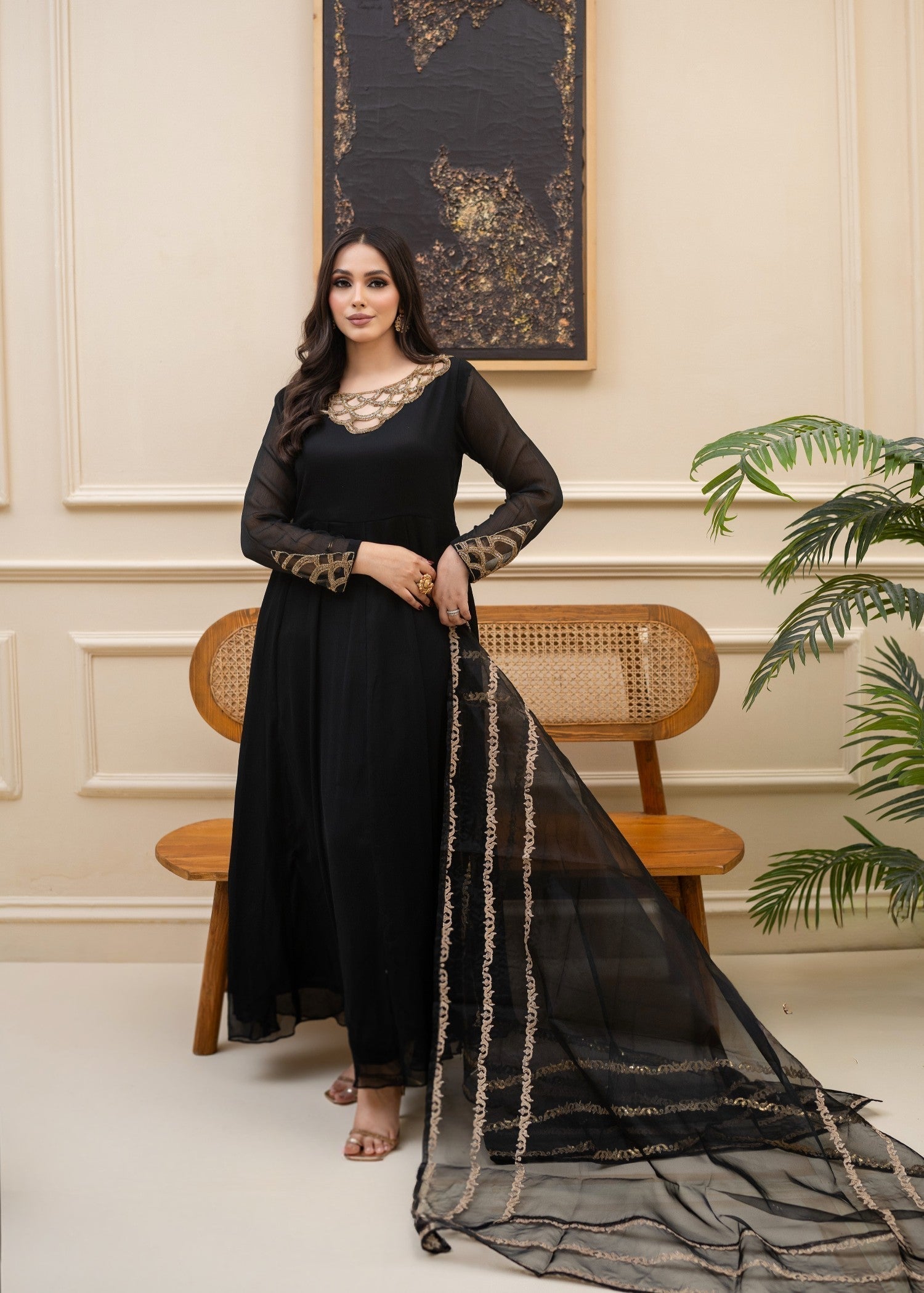 Alyssa BLACK CHIFFON MAXI ALL307 Women 3pcs