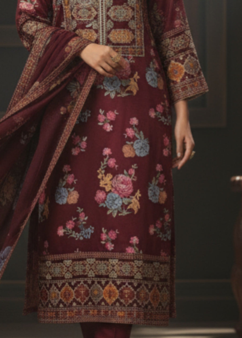 Pehnawa By Bin Akram’s NOOR MAROON | Shimoz Silk Women 3pcs