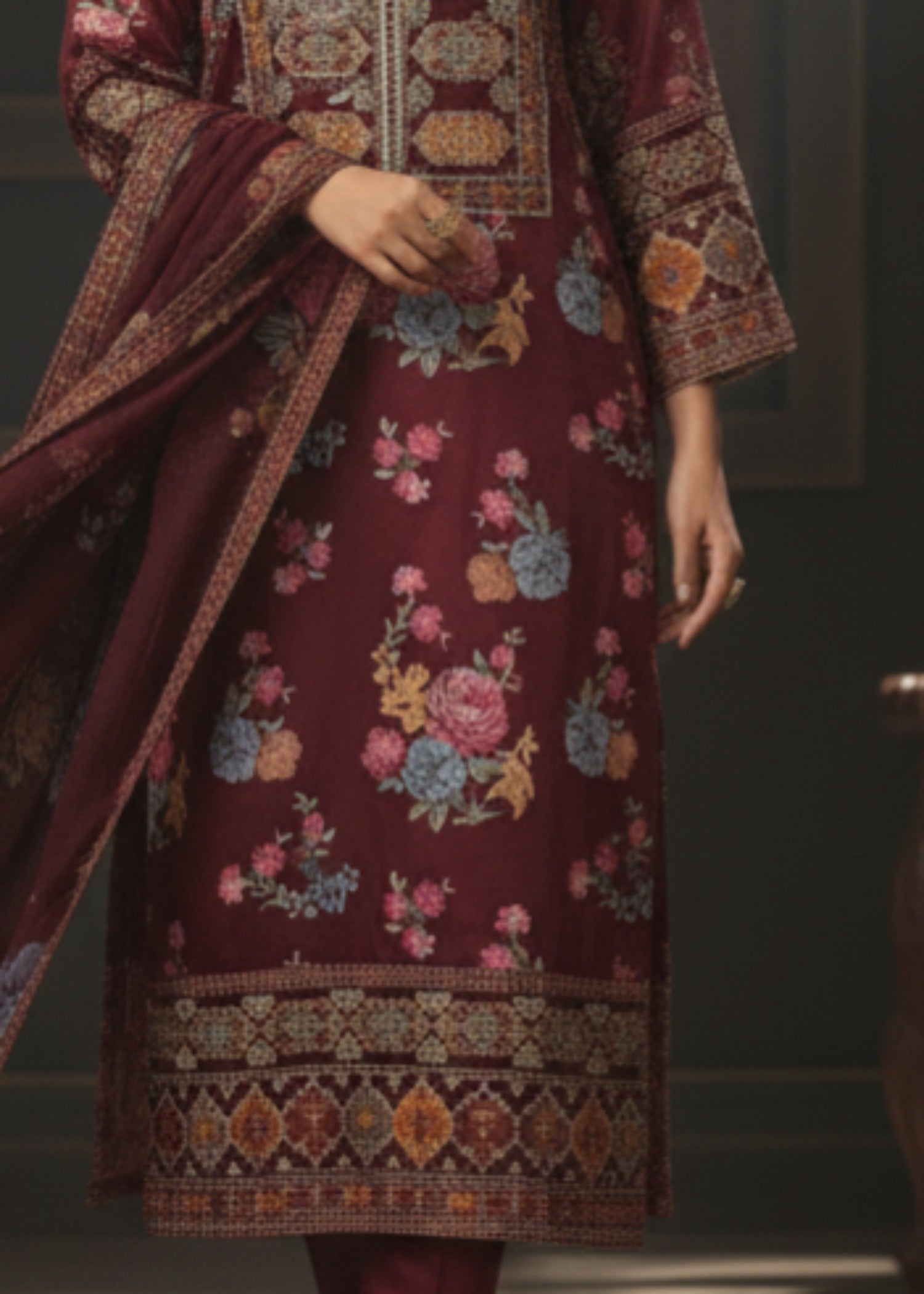 Pehnawa By Bin Akram’s NOOR MAROON | Shimoz Silk Women 3pcs