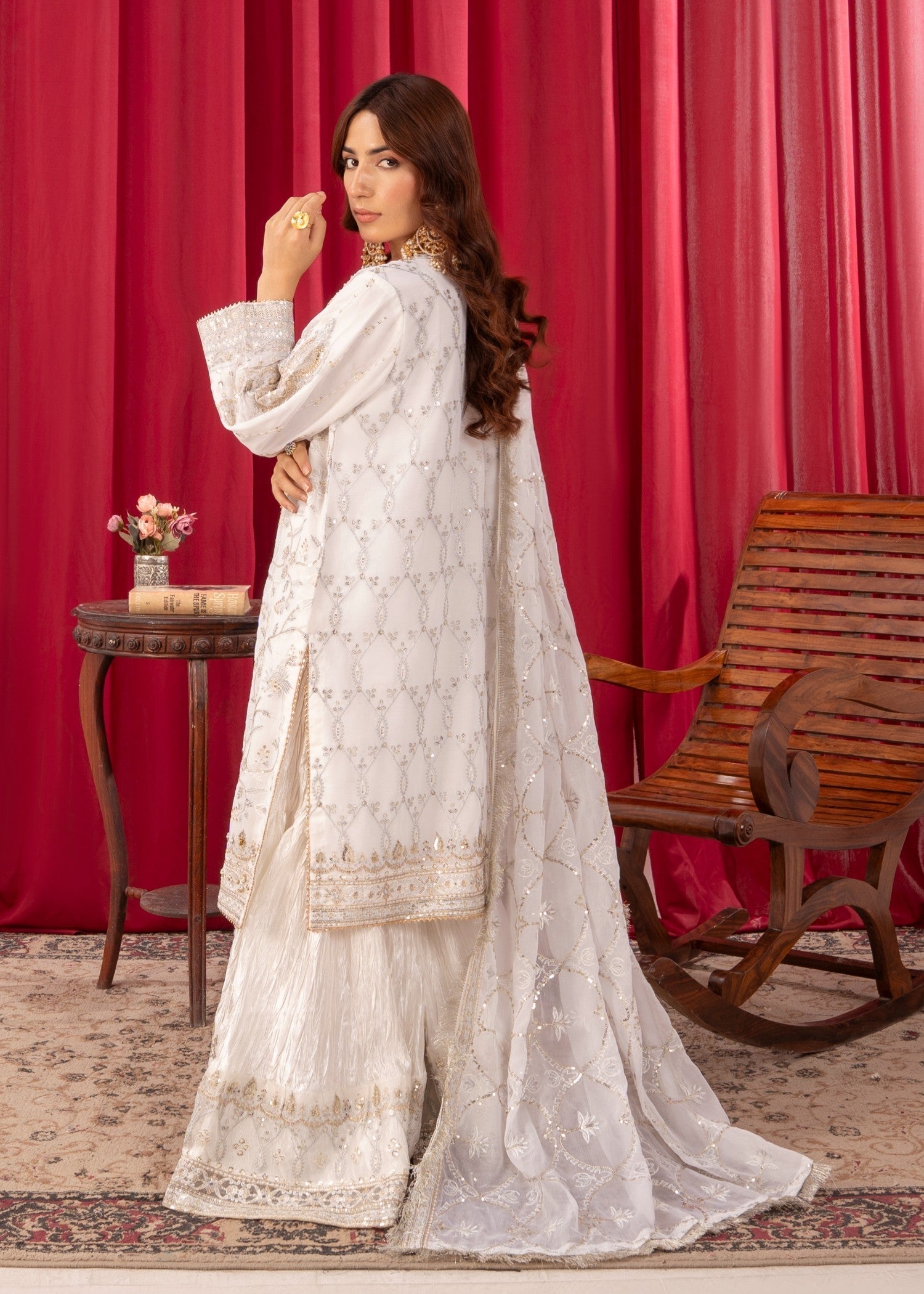 Four Season Boutique SAJAL CRUSH PLAZZO WHITE Women 3pcs