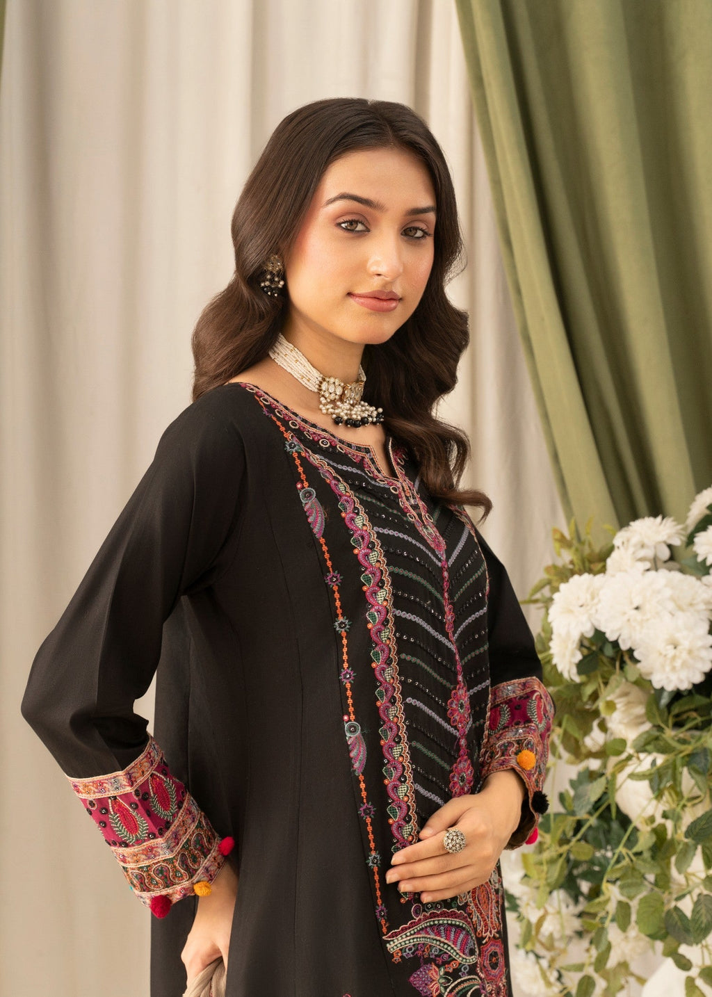 Khubsurat 4090 KH CT Black Embroidery Pishwas Cotton Women 3pcs