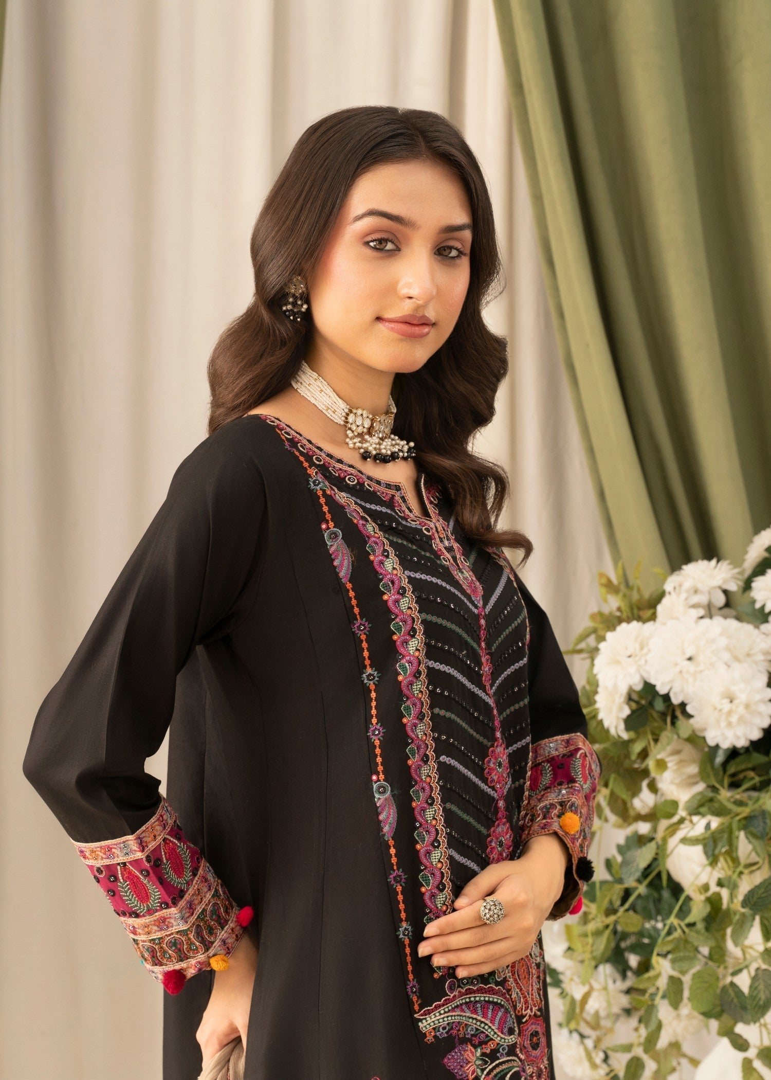 Khubsurat 4090 KH CT Black Embroidery Pishwas Cotton Women 3pcs