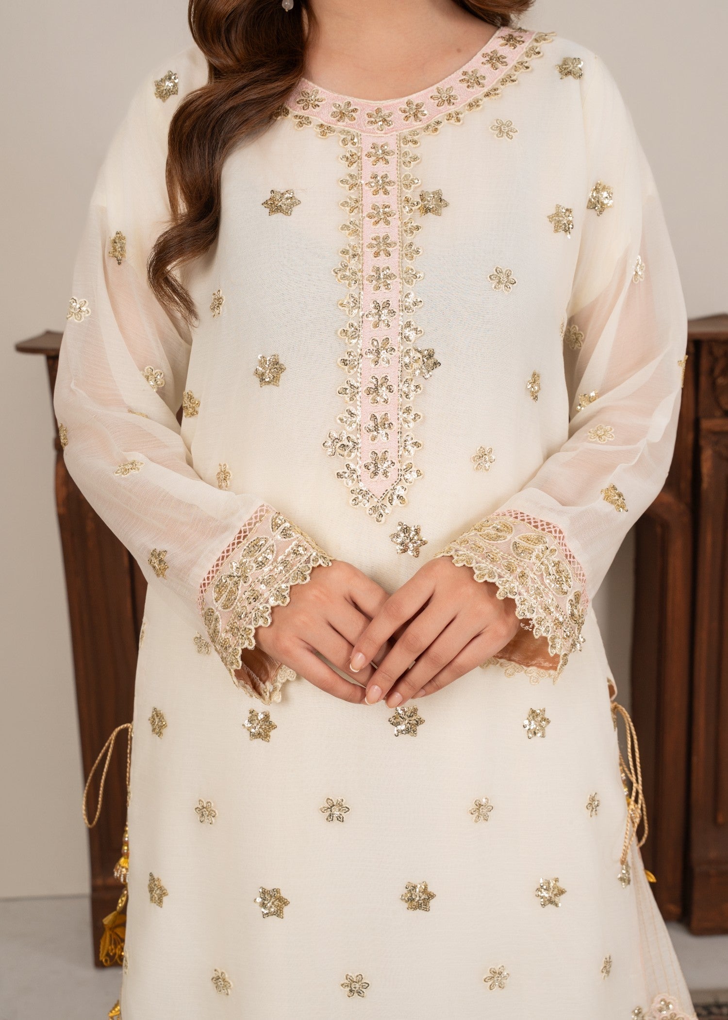 Four Season Boutique HASEEN PLAZZO CREAM Women 3pcs