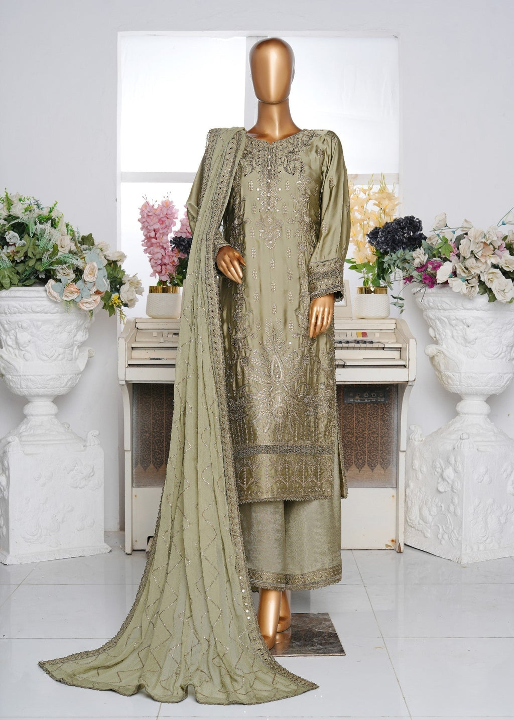Ahmed Creations RUMAISA OLIVE GREEN Women 3pcs