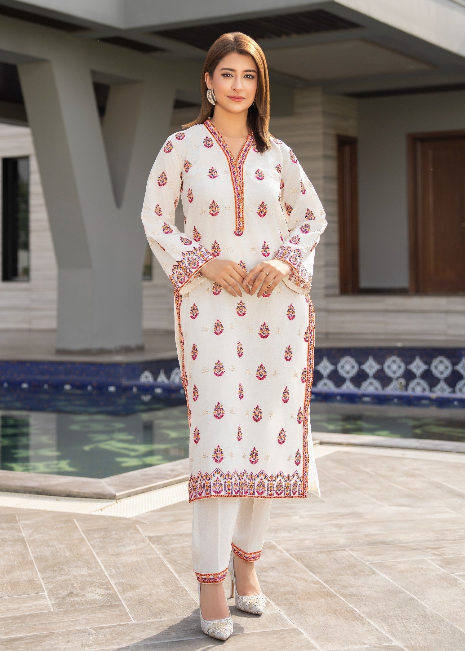 Sahibas By Mirza Violet ( Off White ) Women 2pcs