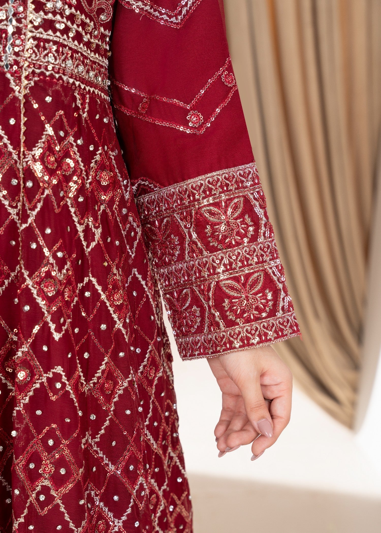 Hkb Officials Ameera Deep Maroon Chiffon Mirror Max Women 3pcs