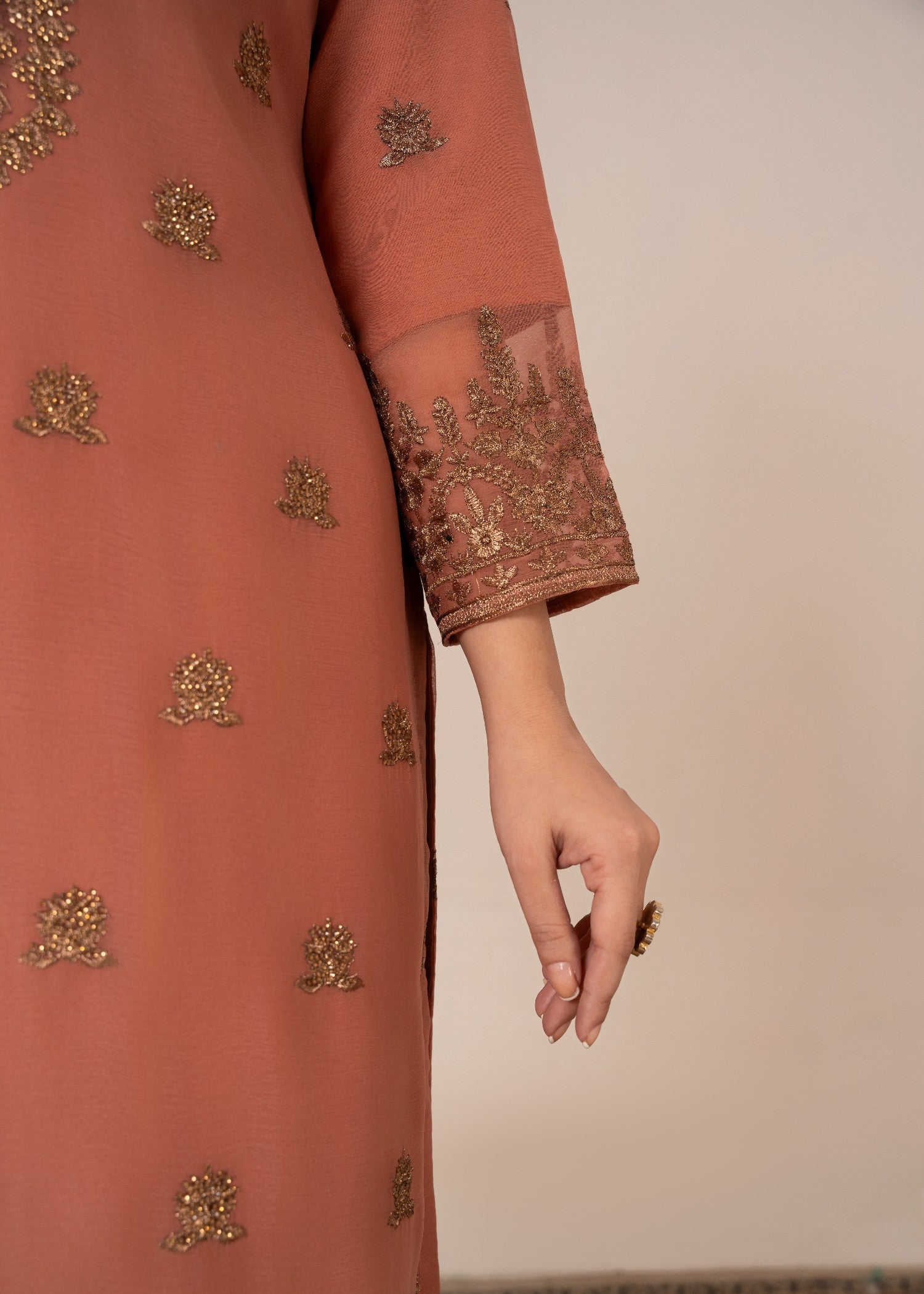 Four Season Boutique YUMNA PLAZZO PEACH PINK Women 3pcs