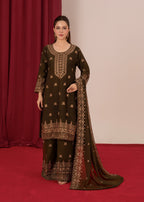 Four Season Boutique YUMNA PLAZZO OLIVE GREEN Women 3pcs