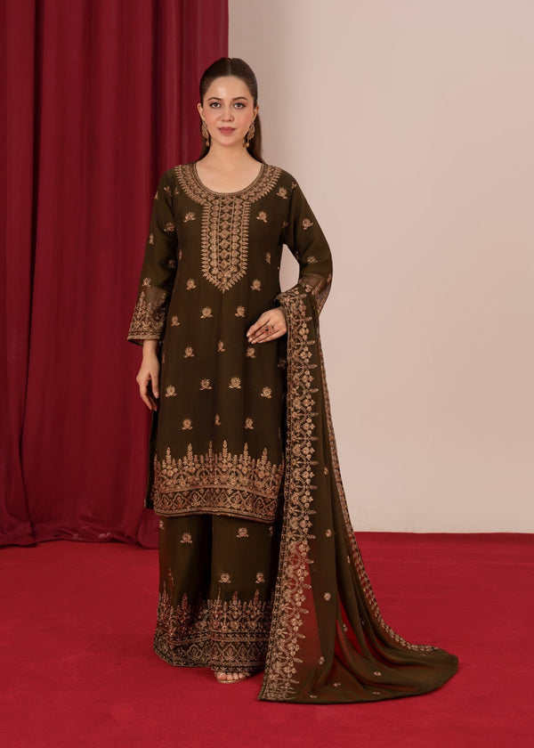 Four Season Boutique YUMNA PLAZZO OLIVE GREEN Women 3pcs