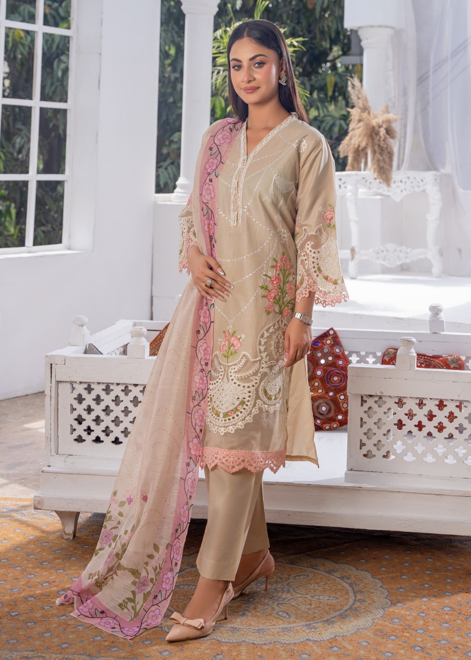 Sajfi Closet Luxury Cotton Stitched for Women | Beige Women 3pcs