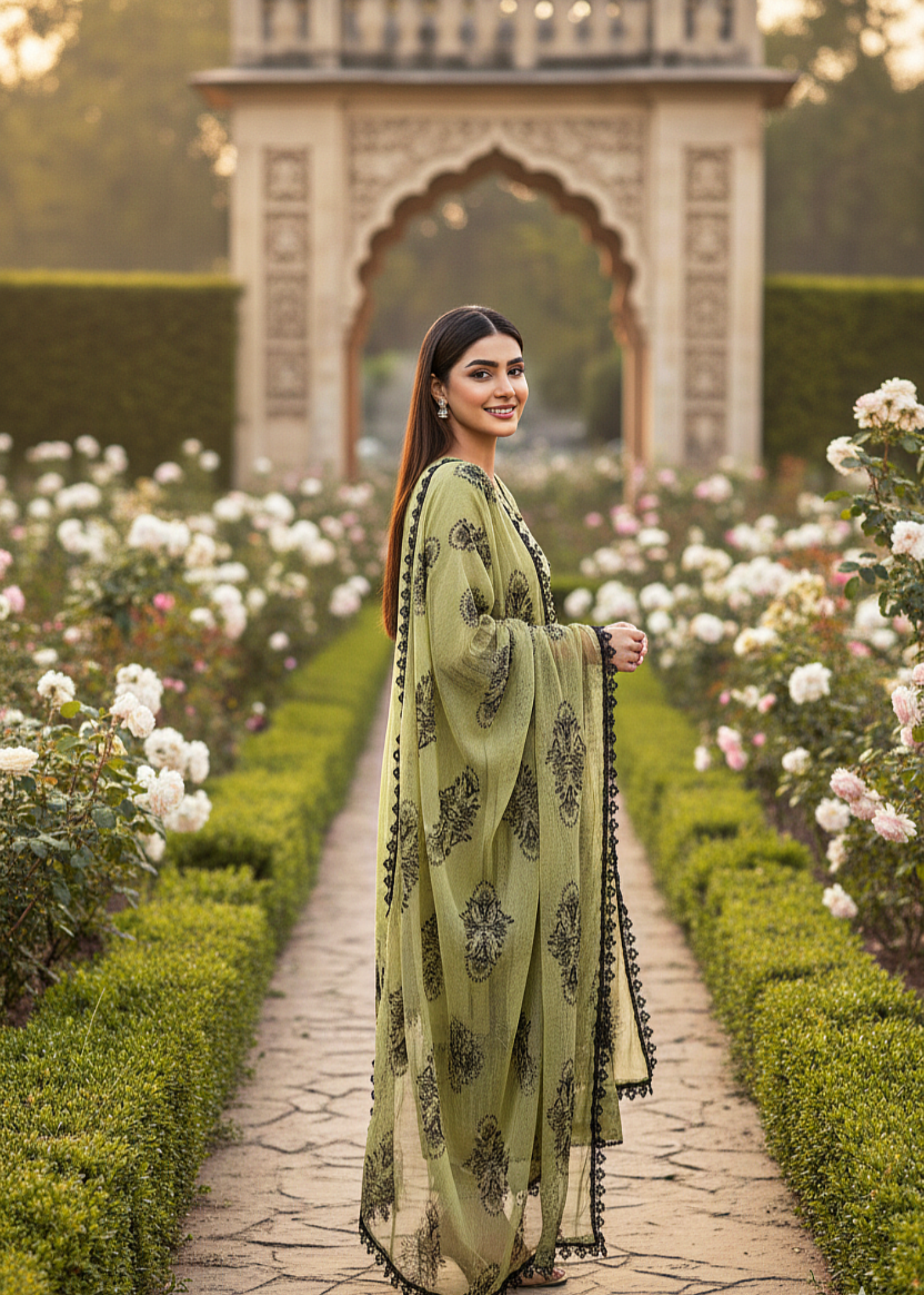 MMG Garments MEHERBANO| COTTON CHIKANKARI EMBROIDERED SUIT LIGHT GREEN MMG 973 Women 3pcs