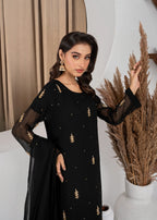 Hkb Officials Jasmine Black Chiffon Flare Frock Women 3pcs