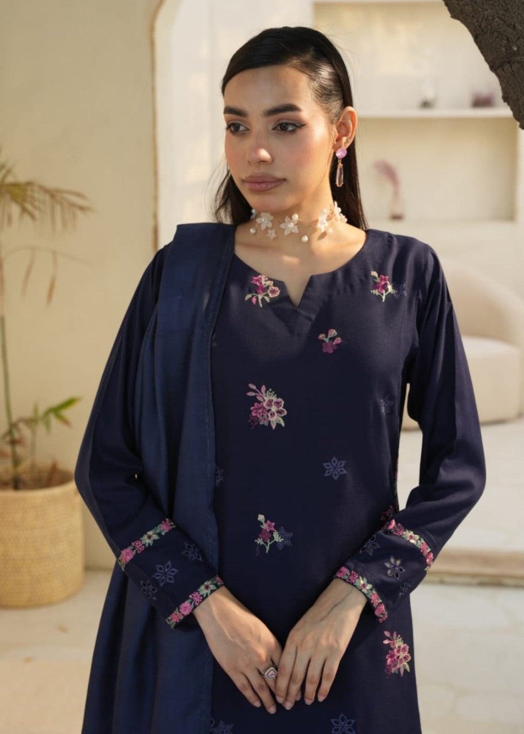 Designer Rack linen embraided blue Women 3pcs