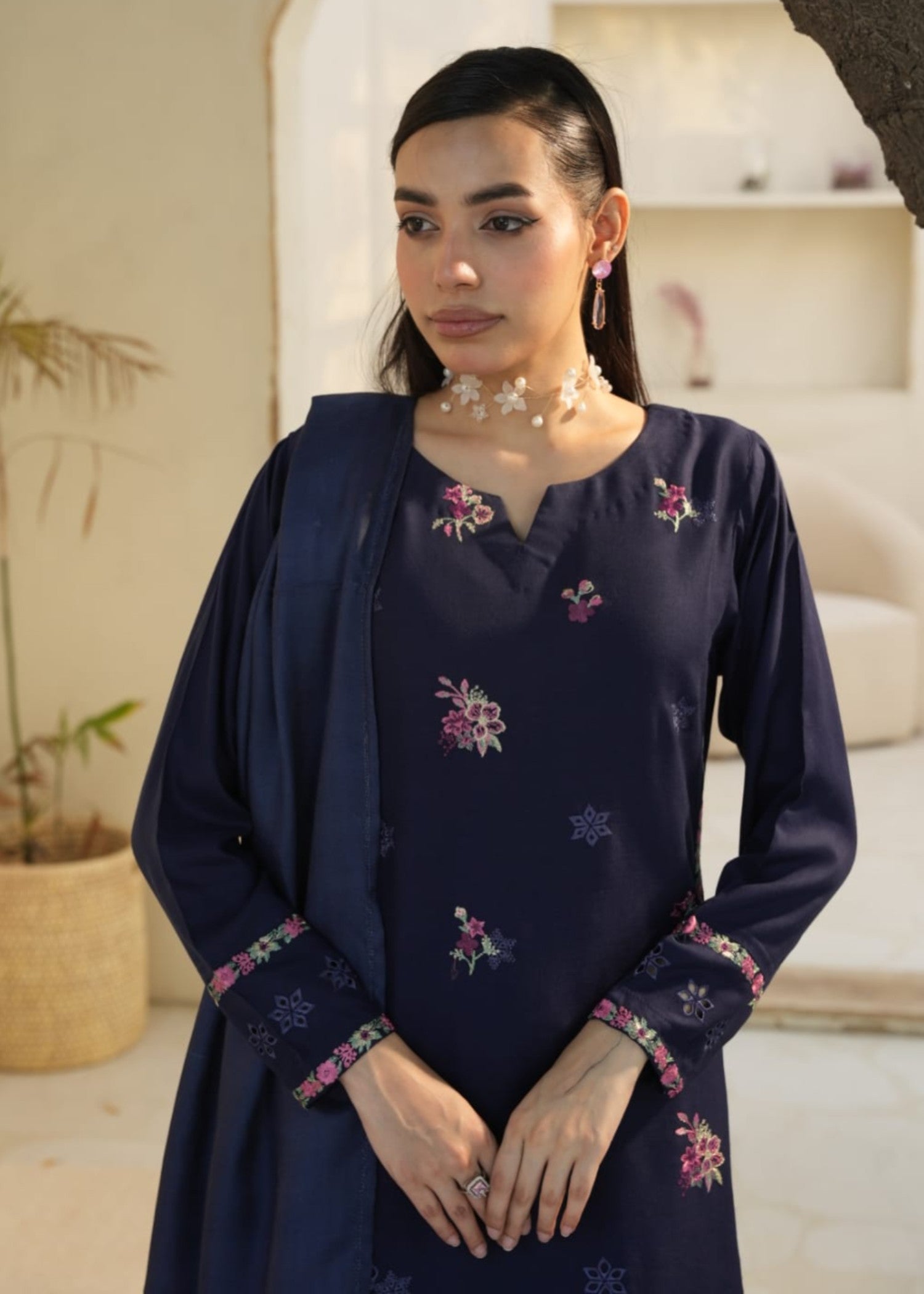 Designer Rack linen embraided blue Women 3pcs