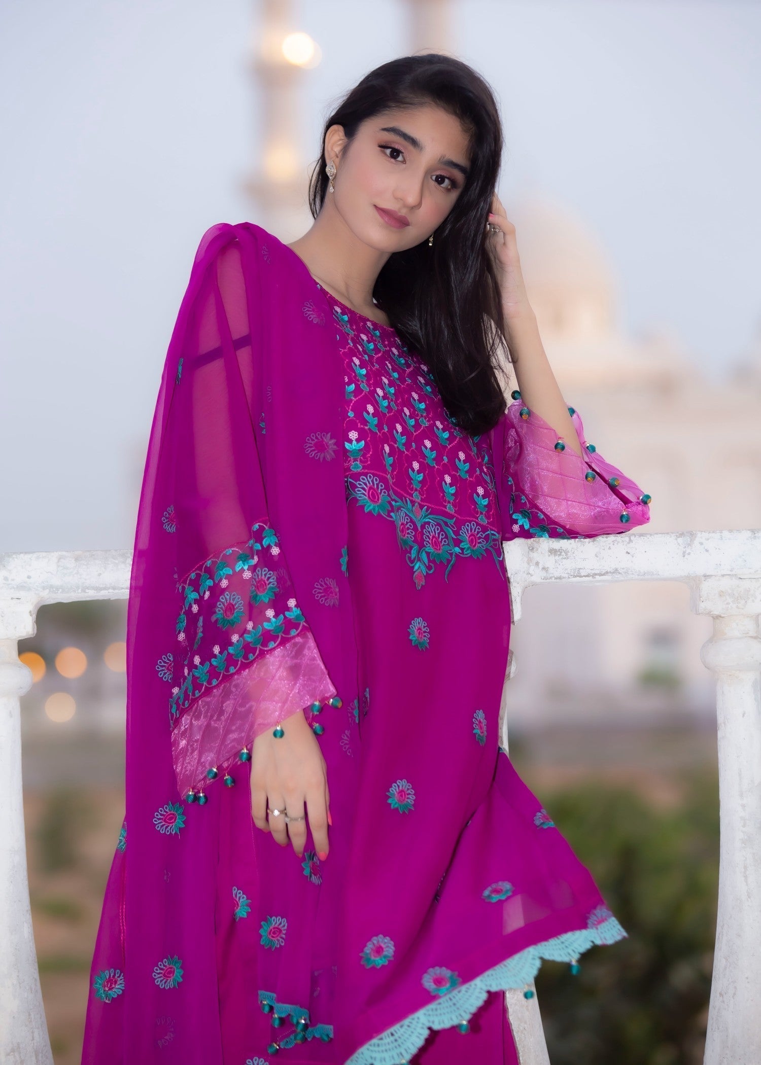Hayati Collections Chiffon | Embroidered Suit with Dupatta | Magenta Women 3pcs
