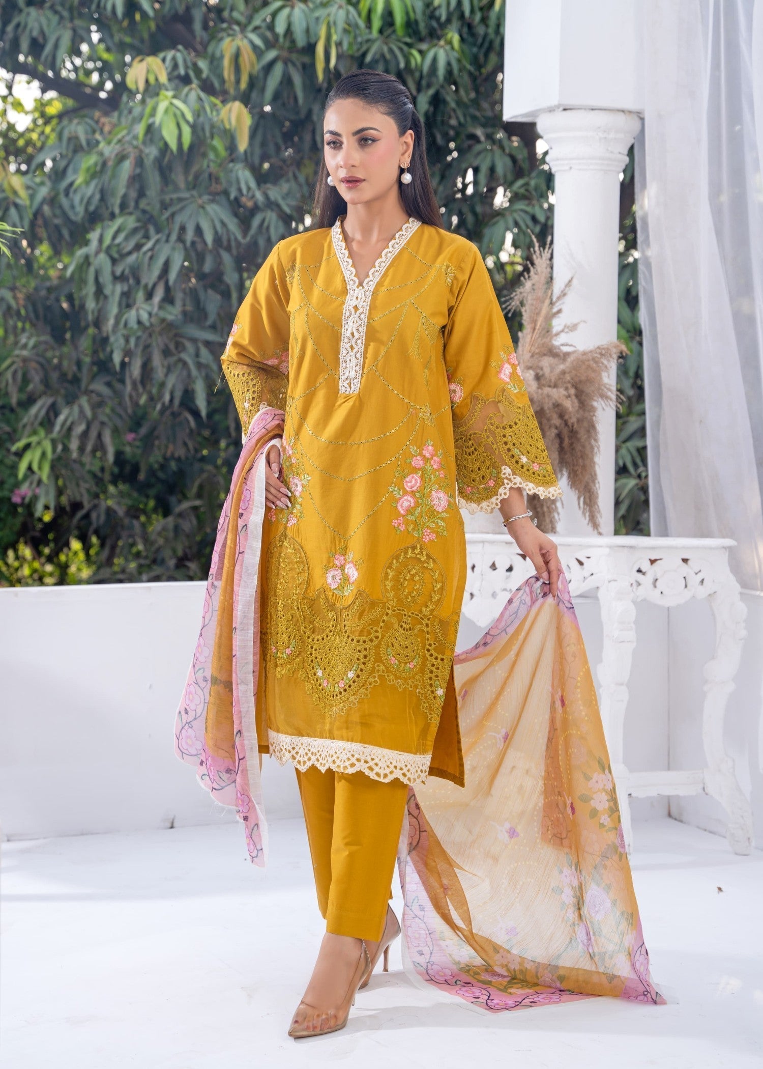 Sajfi Closet Luxury Cotton Stitched for Women | Mustard Women 3pcs