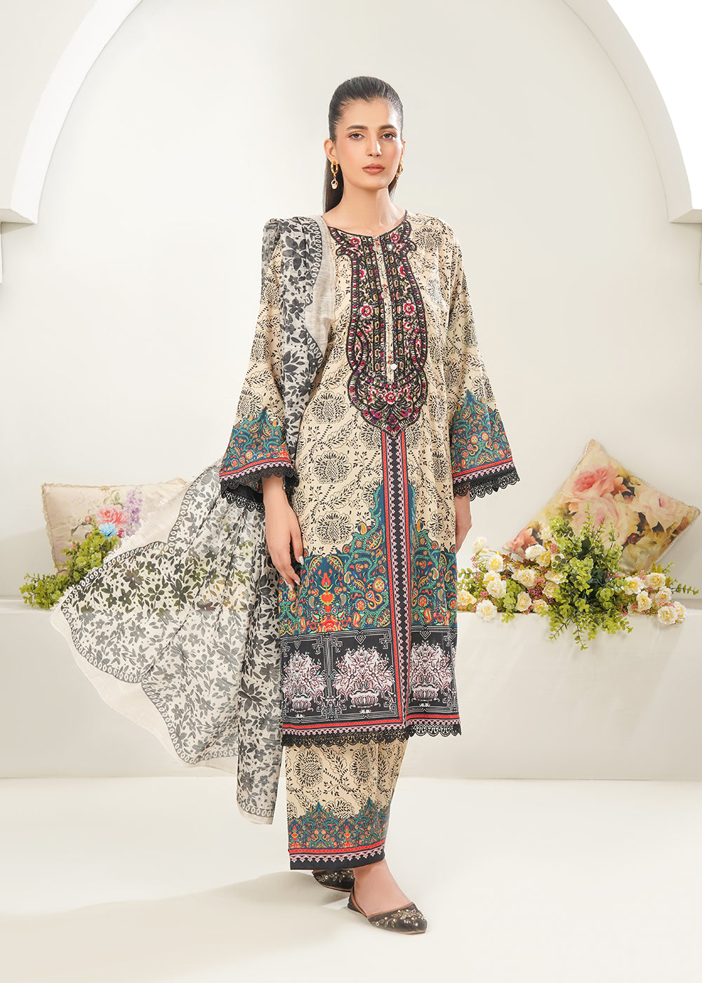 Elara Official Zareen Classic Beige Women 3pcs