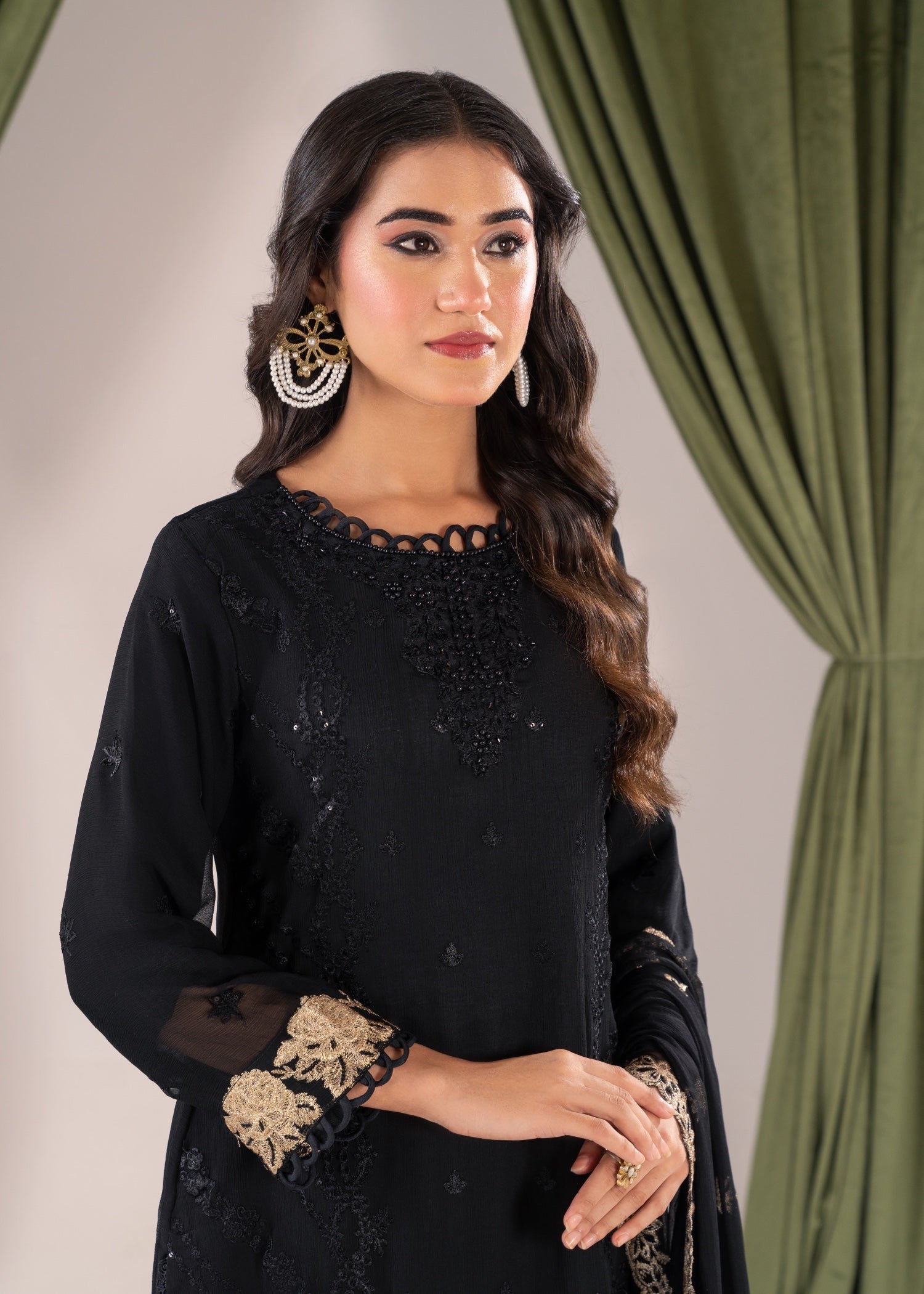 Pehnawa Fashion Crinkle Chiffon Black Women 3pcs