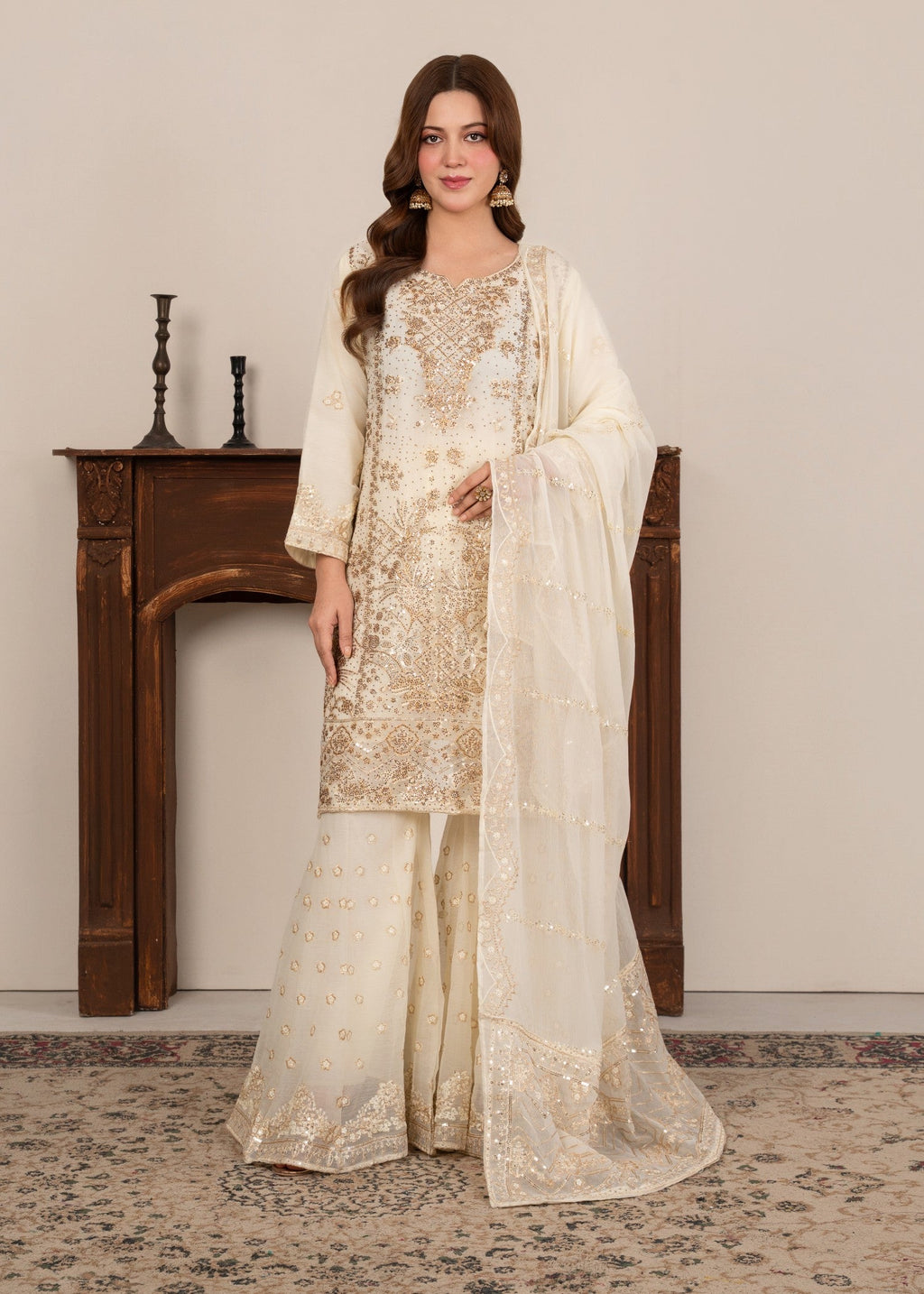 Four Season Boutique MAHAJABEEN CREAM Women 3pcs