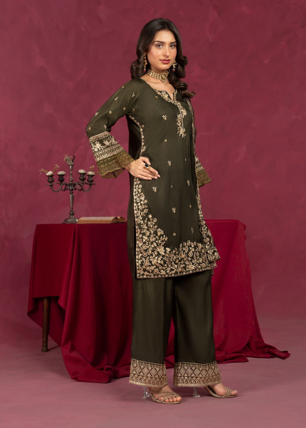 Four Season Boutique JASHAN RAOSILK MHENDI GREEN Women 3pcs