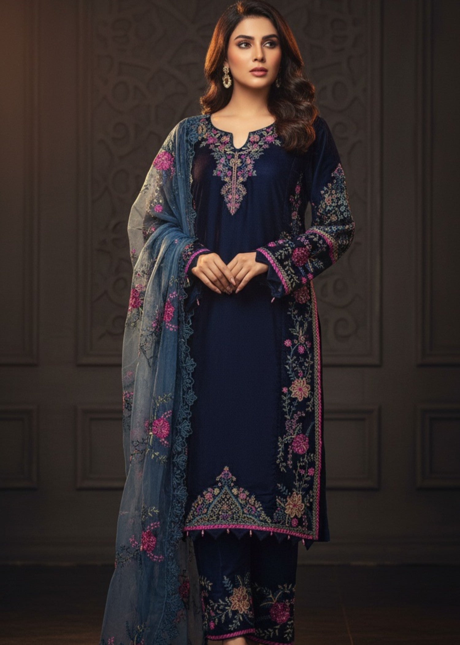 Pehnawa By Bin Akram’s Teal Regalia | Velvet Women 3pcs