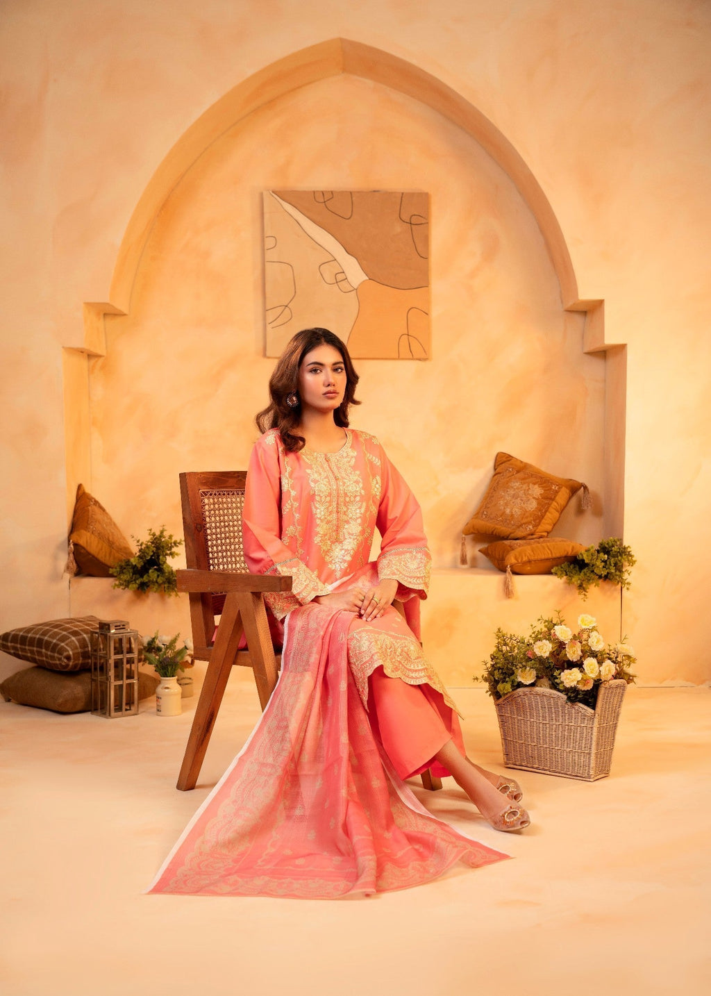 Shehroz Fashion Peach Blossom Elegance SUIT Women 3pcs