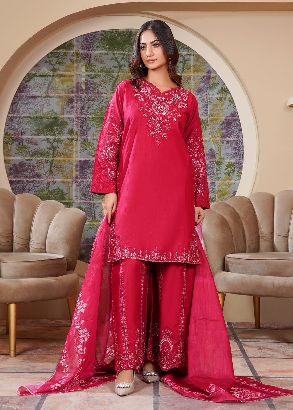 Elara Official Crimson Maroon Women 3pcs