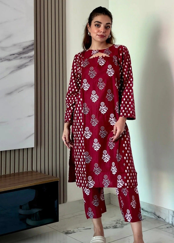 Chaudhary Arts Ace maroon printed Women 2pcs