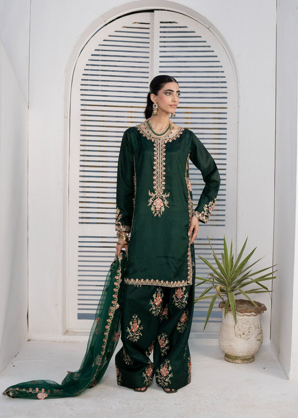 Pehnawa By Bin Akram’s Farshi Luxe Green | Silk Women 3pcs