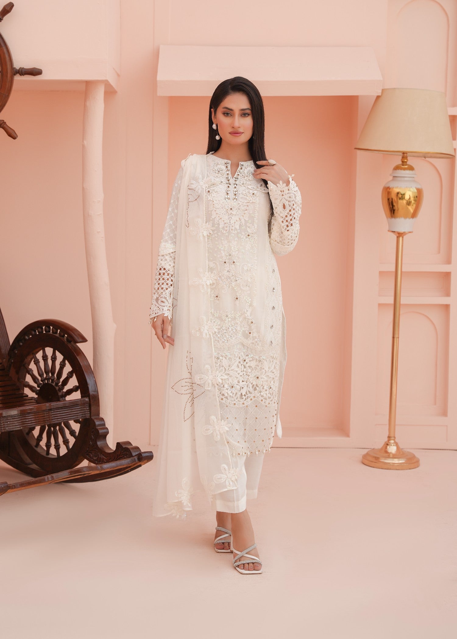 Designer Rack luxury chiffon white Women 3pcs