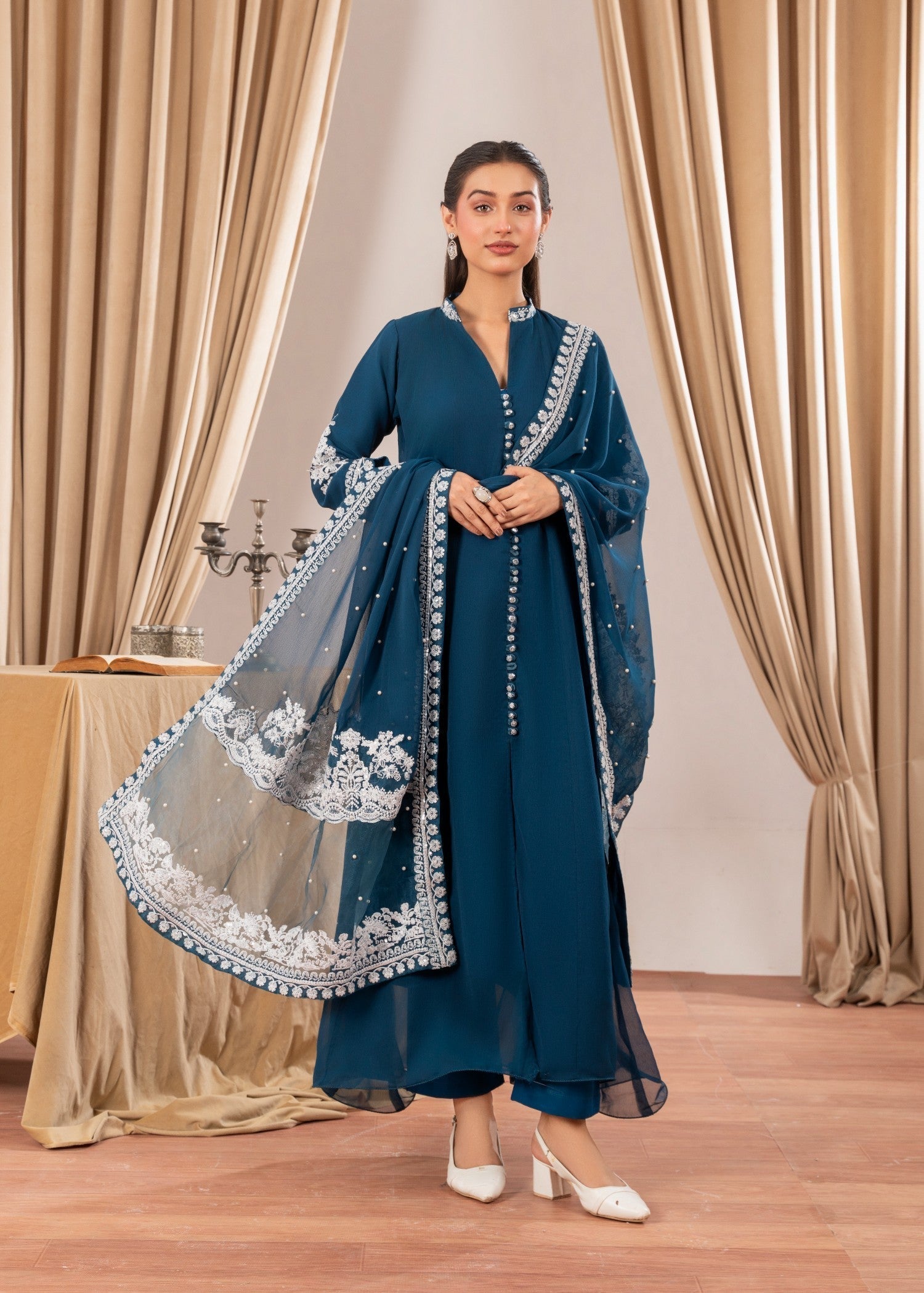 Four Season Boutique NIMRA PISHWAS TEAL Women 3pcs