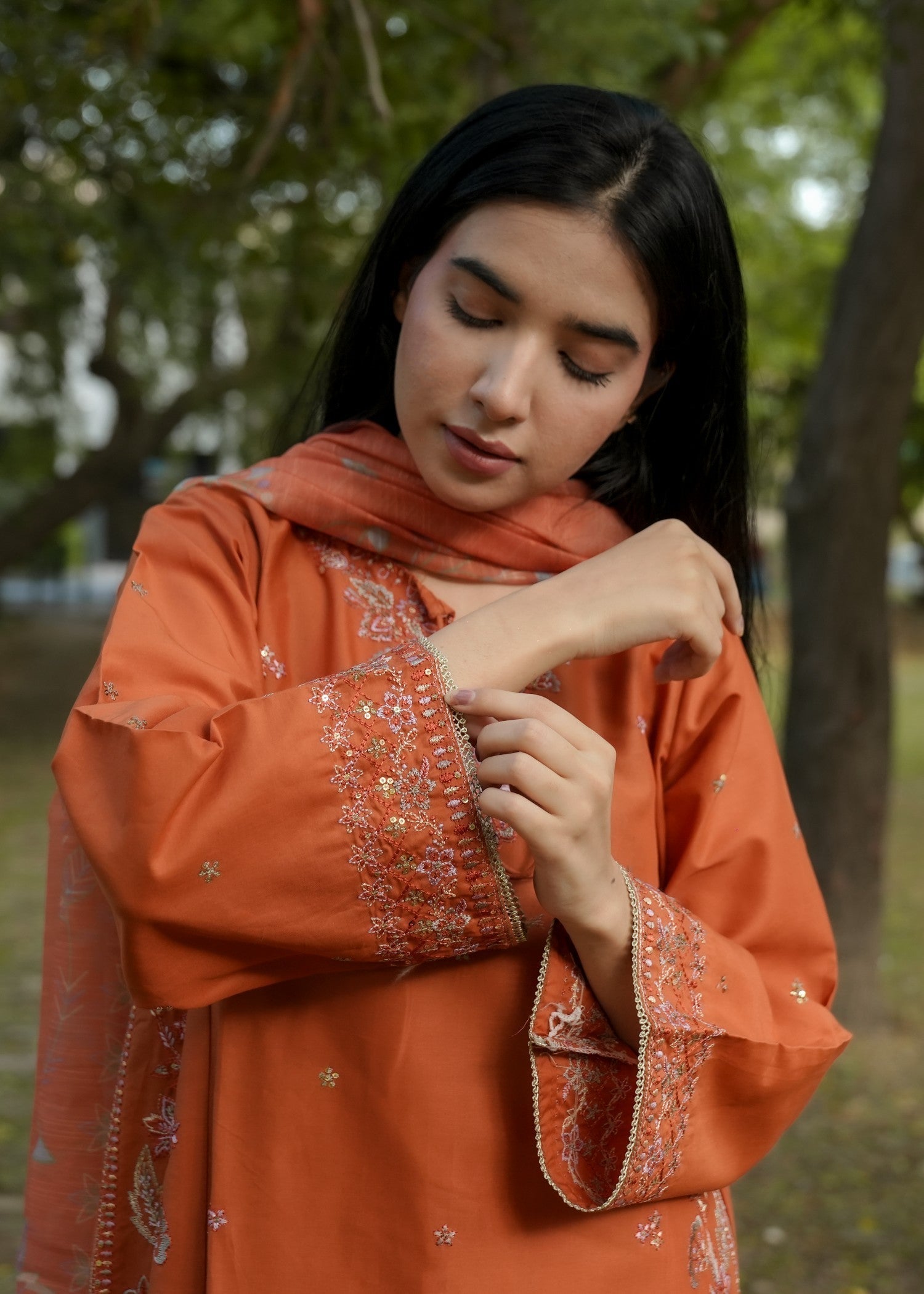 Attirepret – Elegant Rust Cotton Suit Women 3pcs