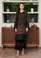 Naaz Couture Pashmina Wool Embroidered Coord Set Black Women 2pcs