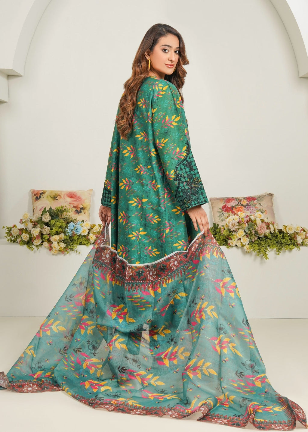 Dareechay Emerald Green Print Suit (Frock) FOP29 Women 3pcs