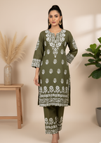 Anabya Garments Olive Emb Women 2pcs