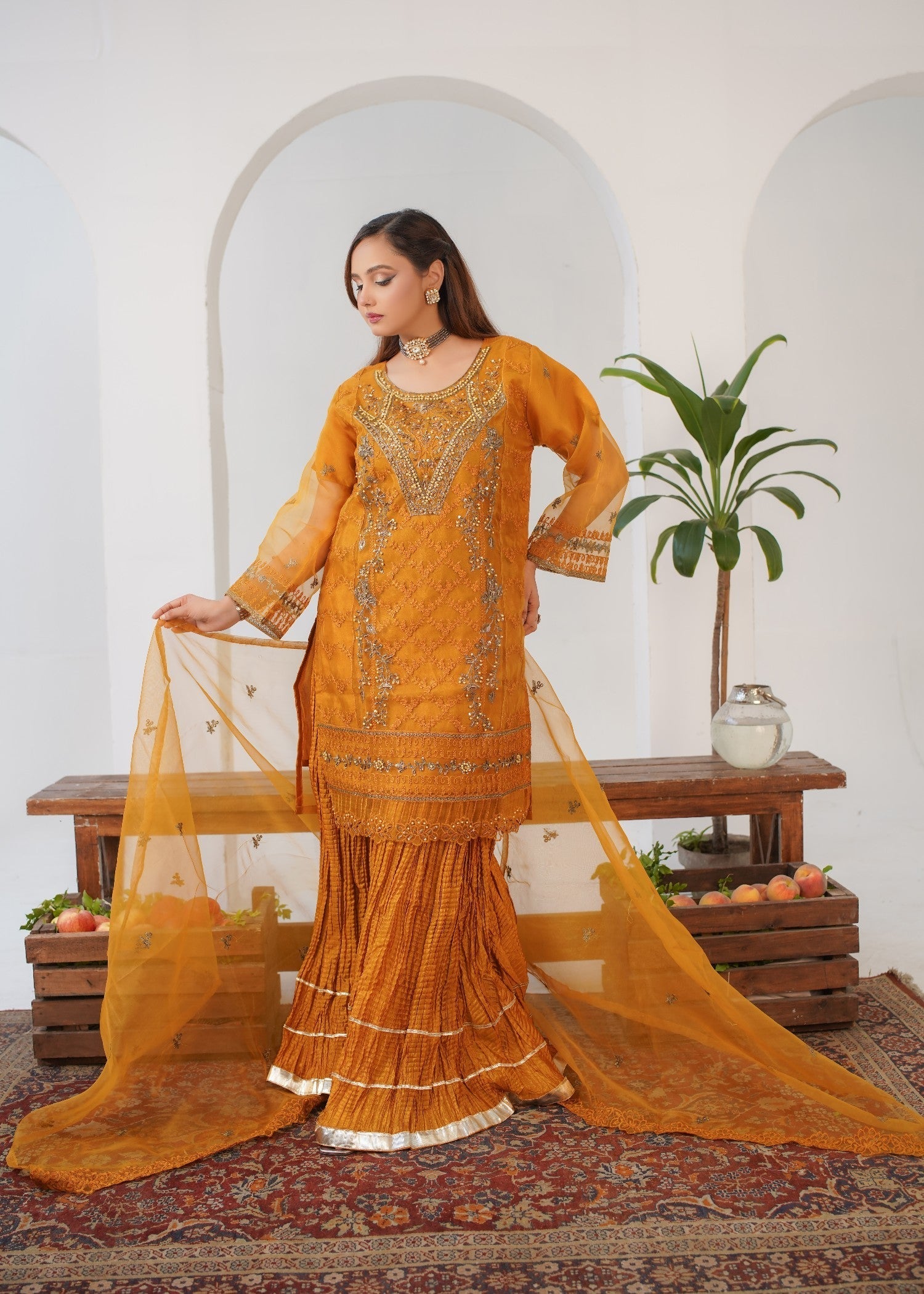 Gulposh Elvin Fancy (Stitched ) Mustard Women 3pcs